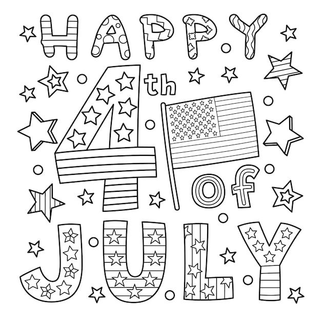 Premium vector happy th of july coloring page for kids