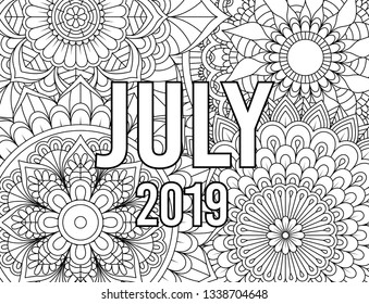 July month coloring page adults mandala stock vector royalty free