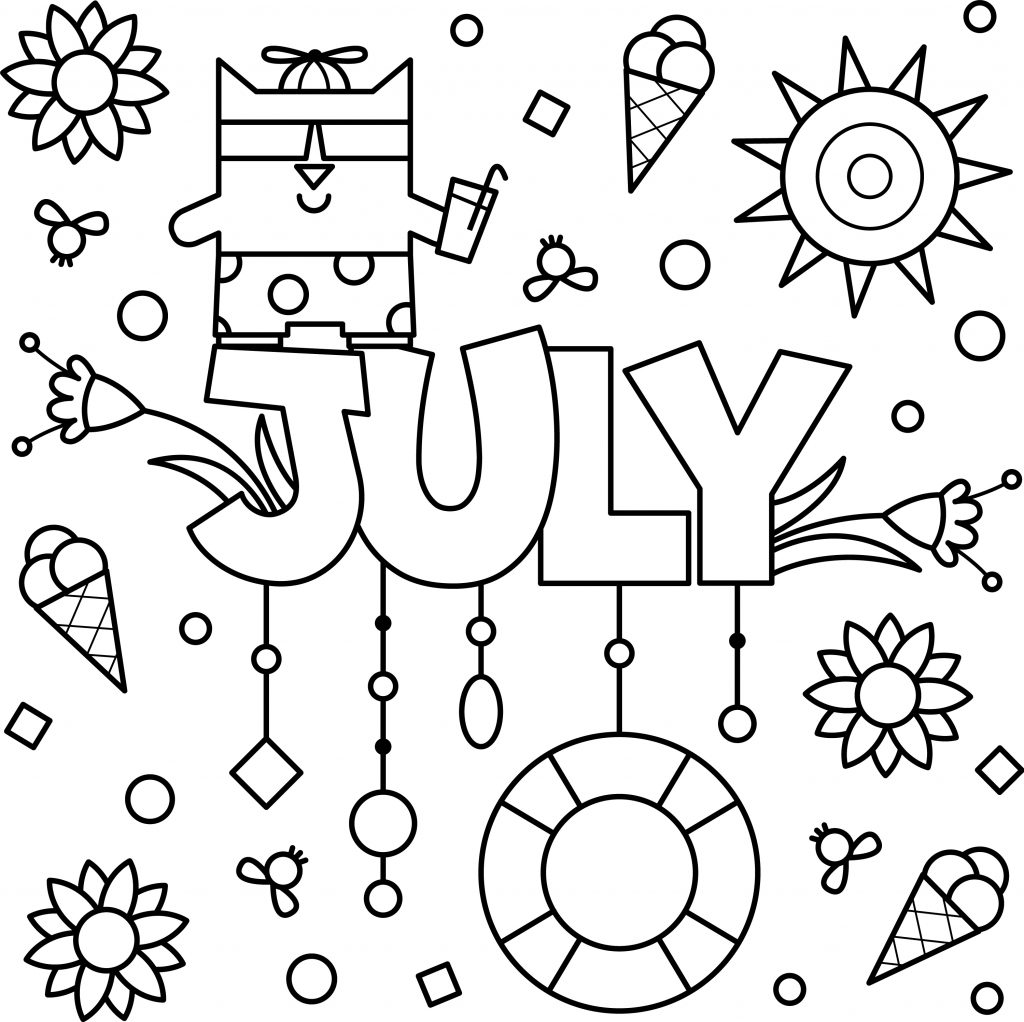 July colouring page printable