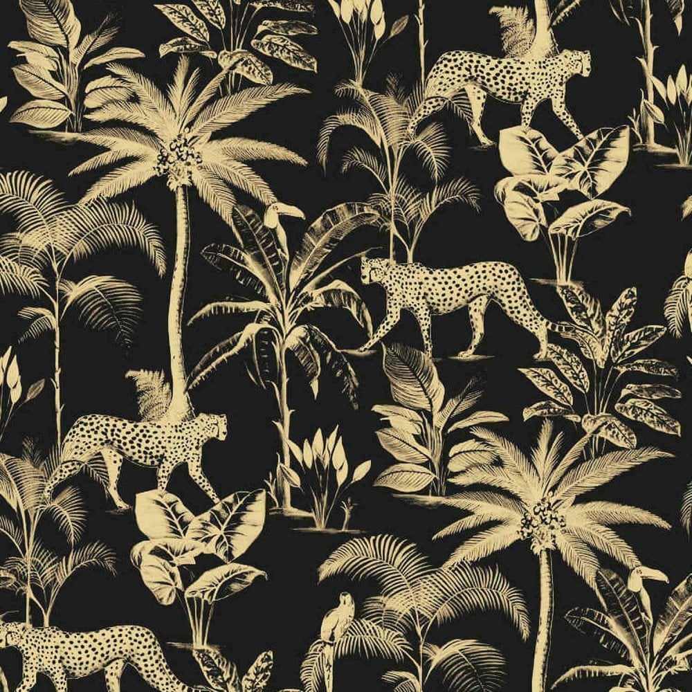 Rasch black gold leopard wallpaper metallic animals palm
