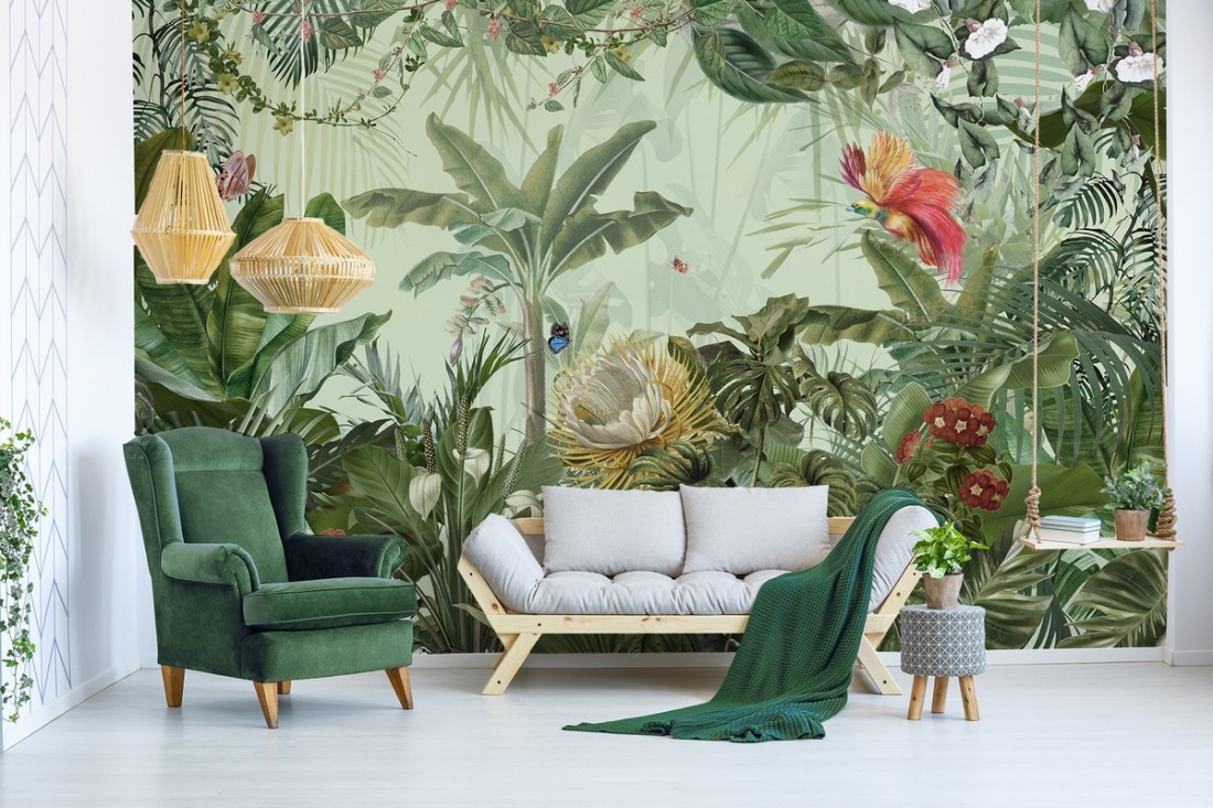 Tropical jungle plants wallpaper mural