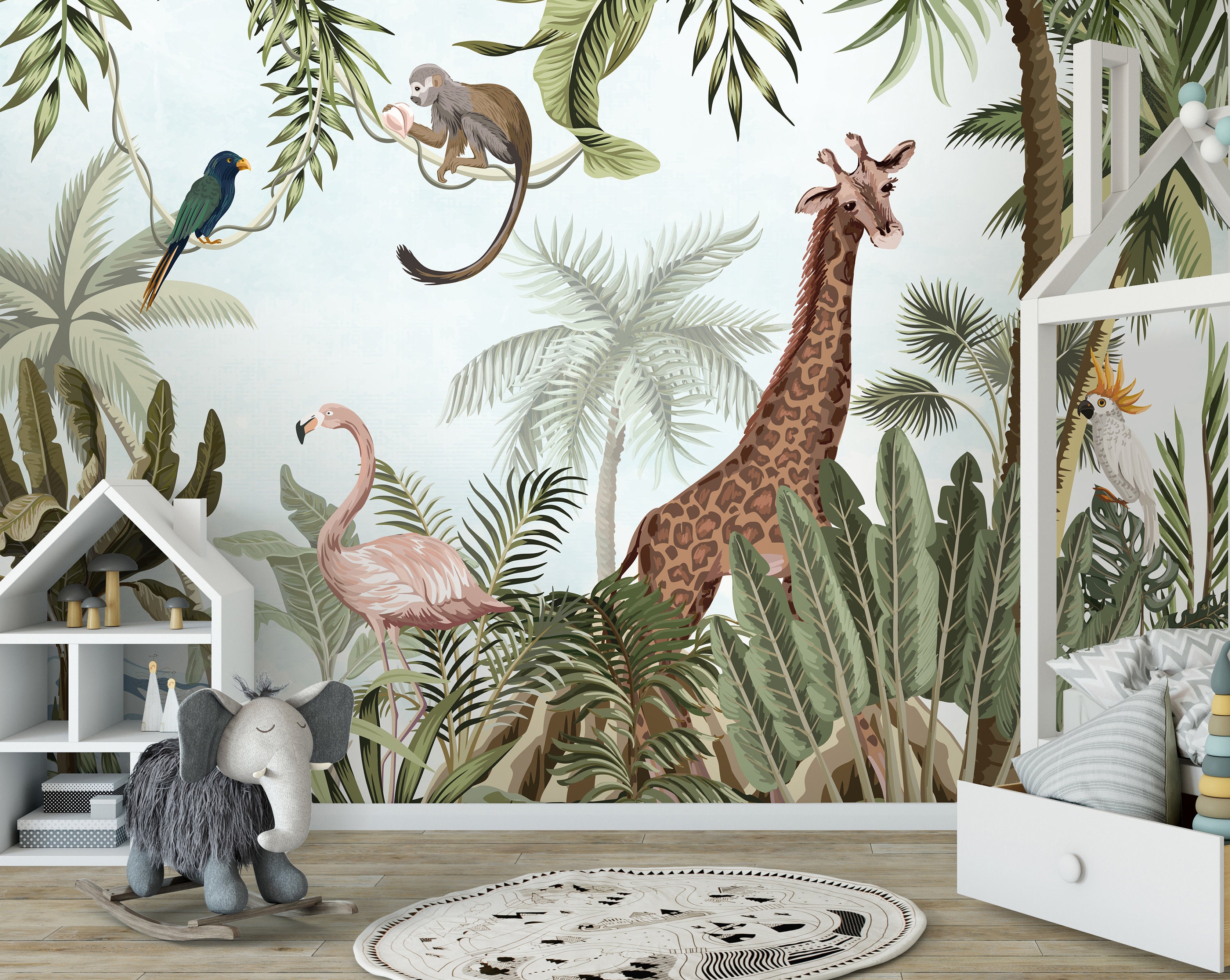 Safari wallpaper with exotic animals peel and stick