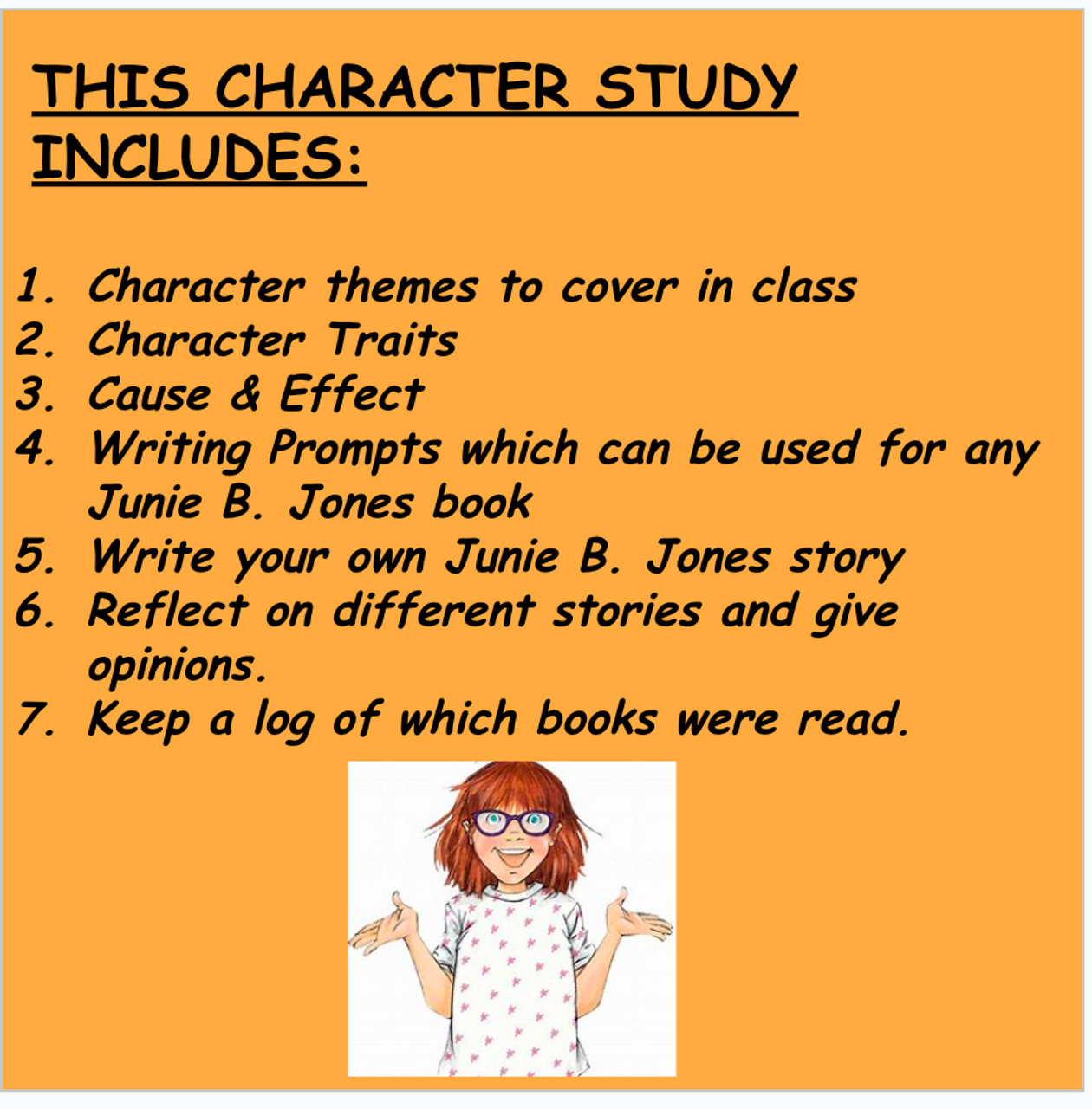 Junie b jones character study with writing causeeffect lessons