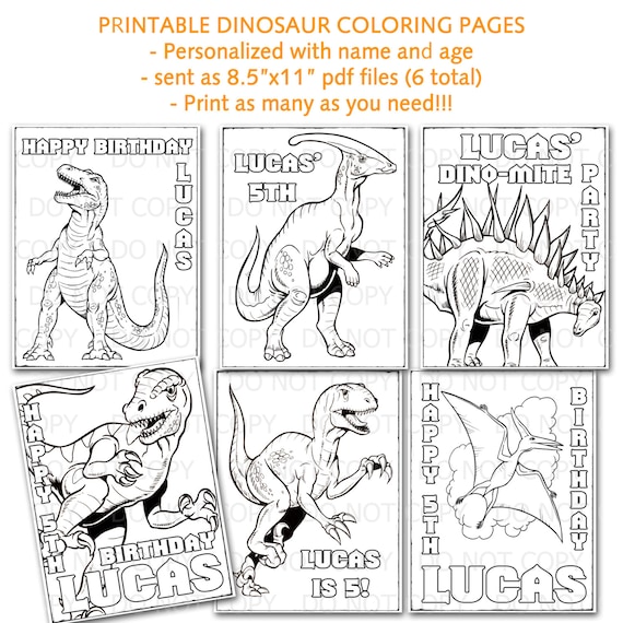 Printable personalized dinosaur coloring pages