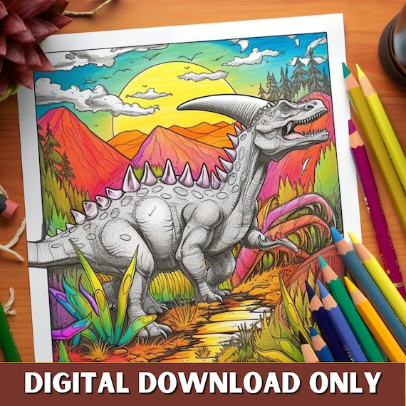 Dino coloring fun pack for kids printable dinosaur coloring pages activity book perfect birthday gift instant download pdf