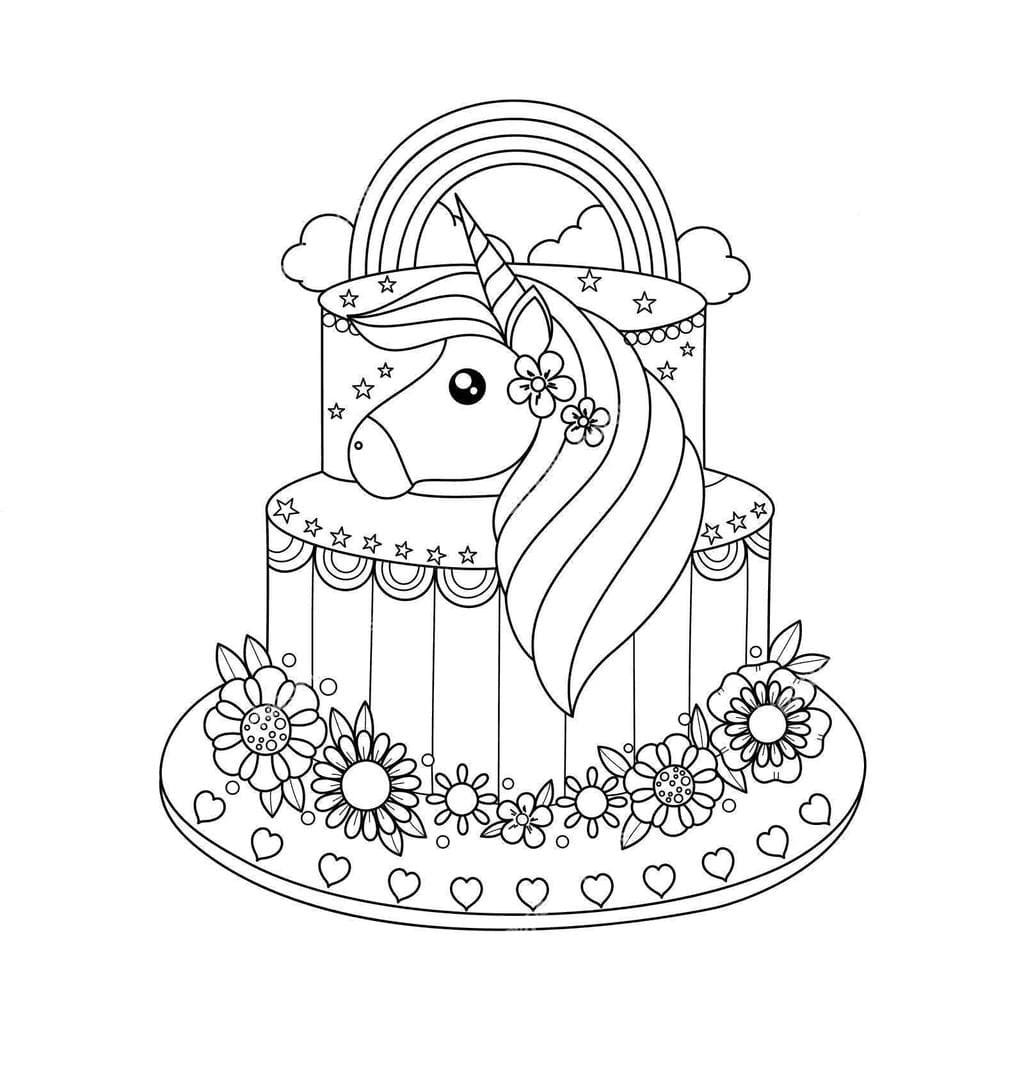 Unicorn cake coloring pages printable for free download