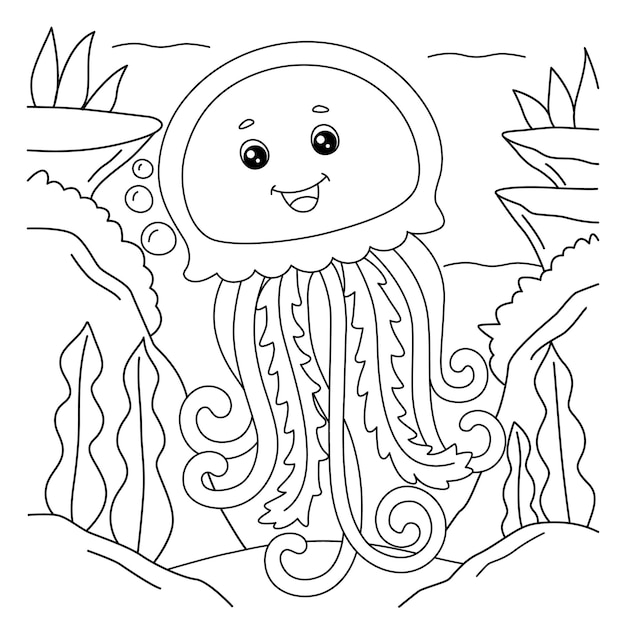 Premium vector jellyfish coloring page for kids