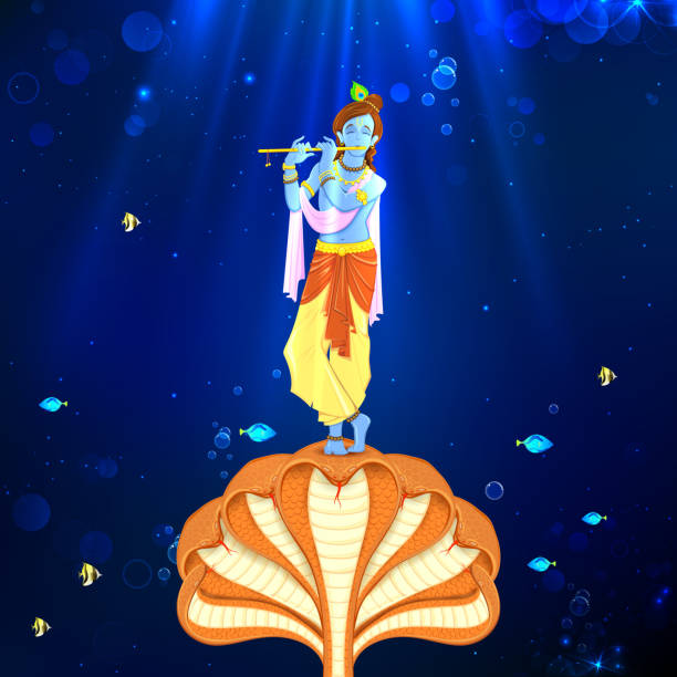 Krishna dancing on kaliya naag stock illustration