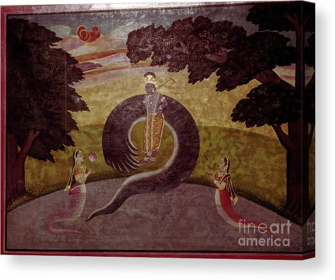 Krishna standing with subdued kaliya canvas print canvas art by heritage images