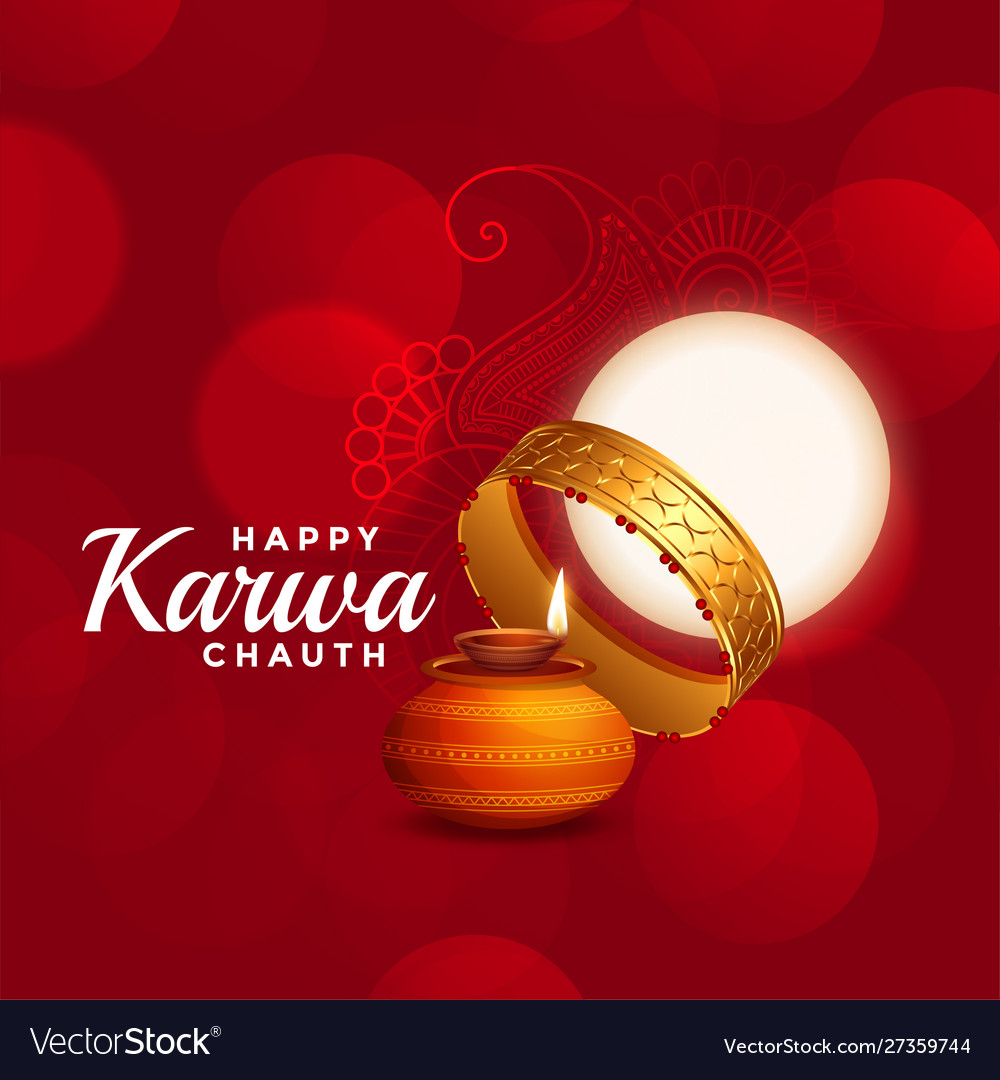 Happy karwa chauth beautiful red background vector image