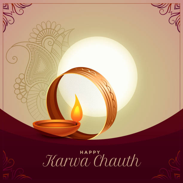 Karwa chauth festival ceremony greeting background design stock illustration