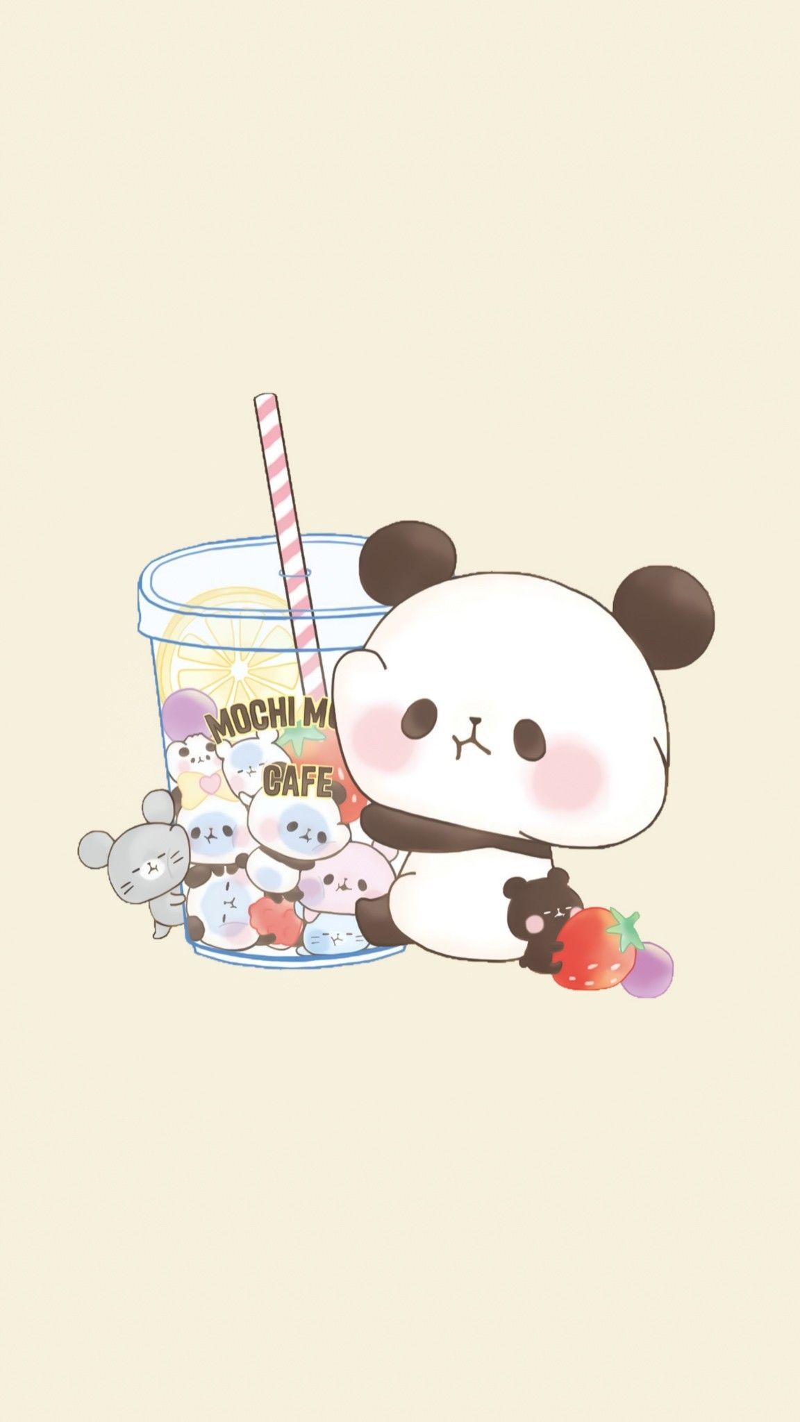Kawaii panda with drink bg