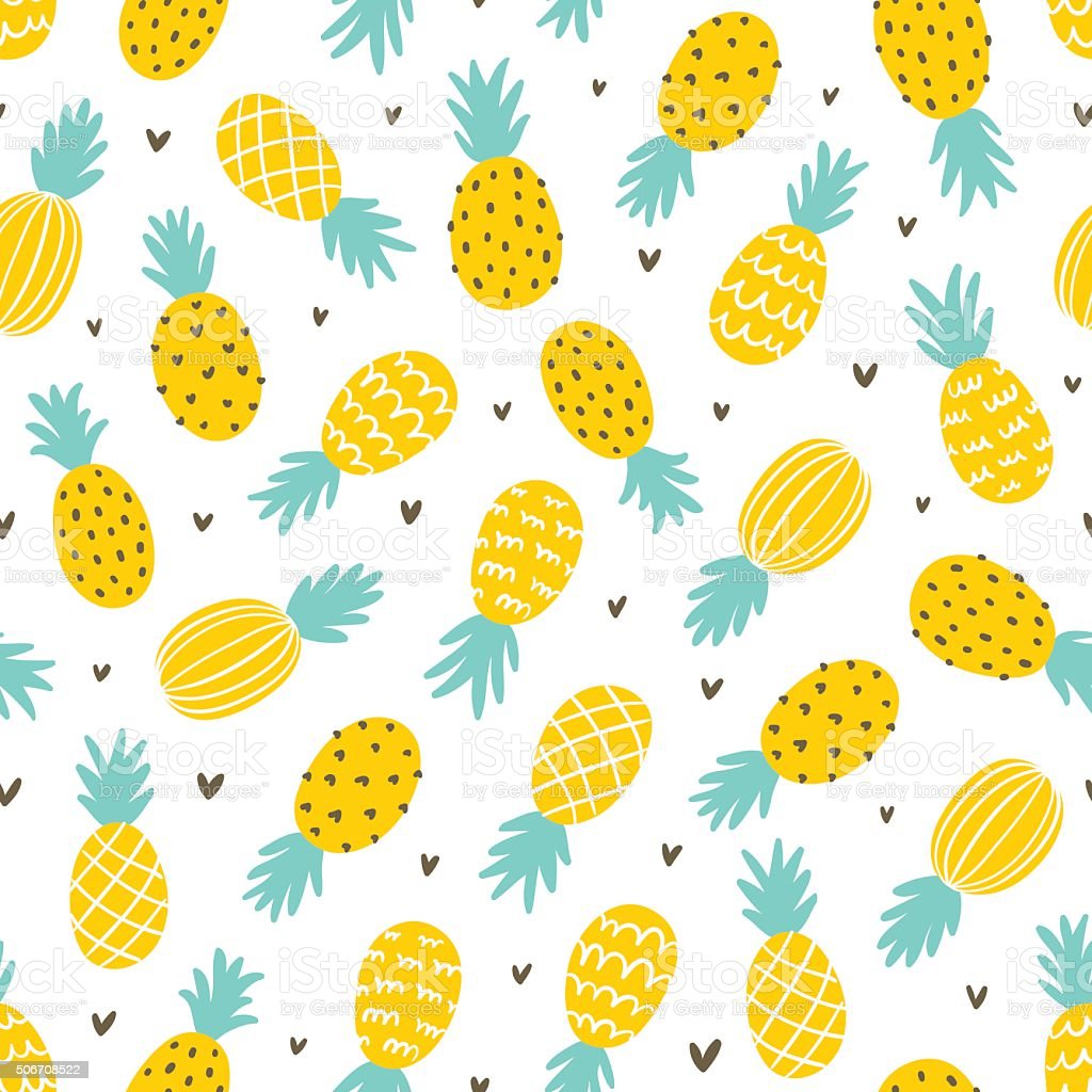 Pineapple and hearts seamless pattern stock illustration