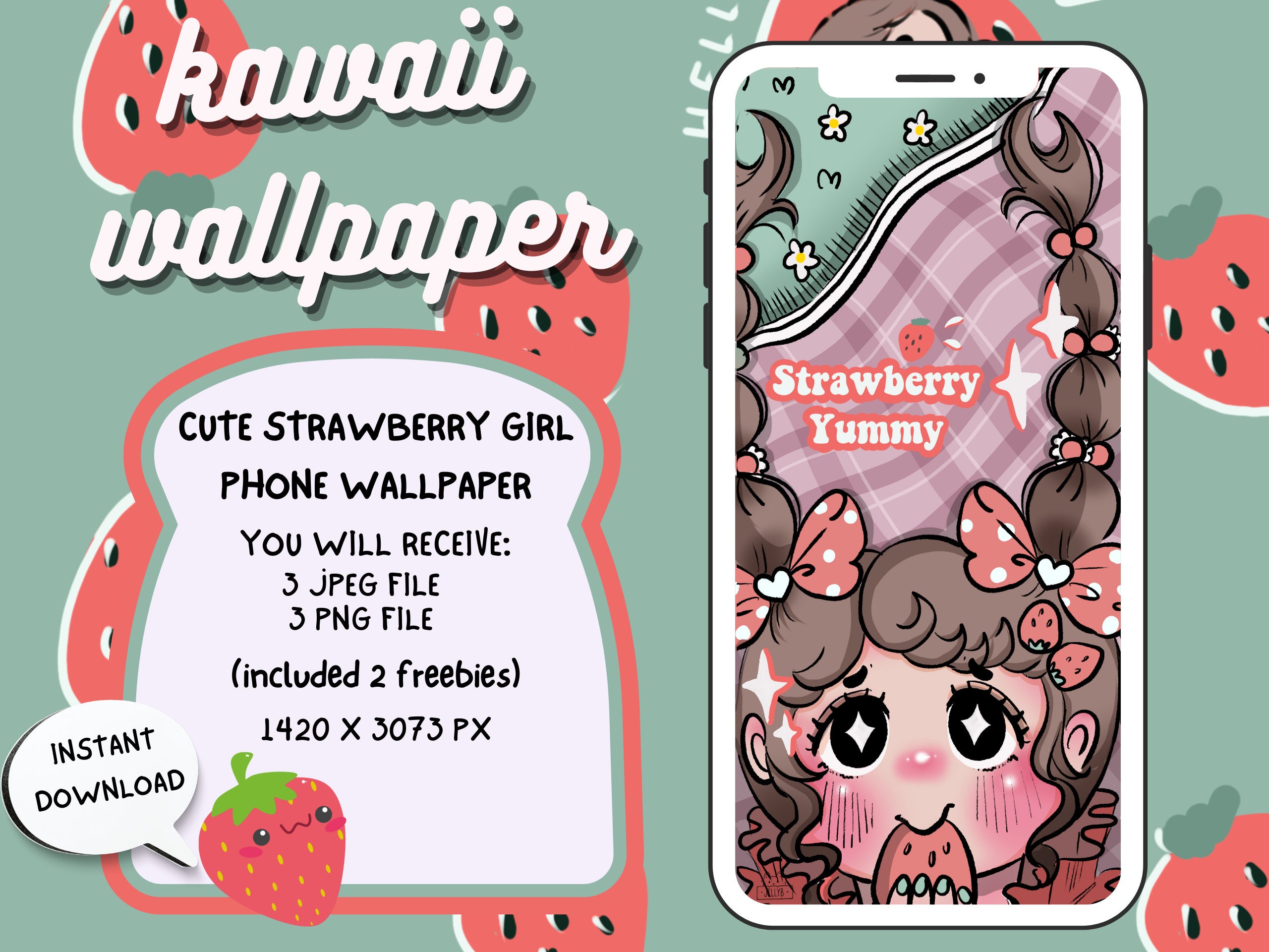 Kawaii strawberry girl phone wallpapers png wallpaper jpeg