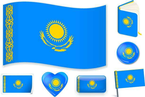 Kazakhstan flag button stock photos pictures royalty