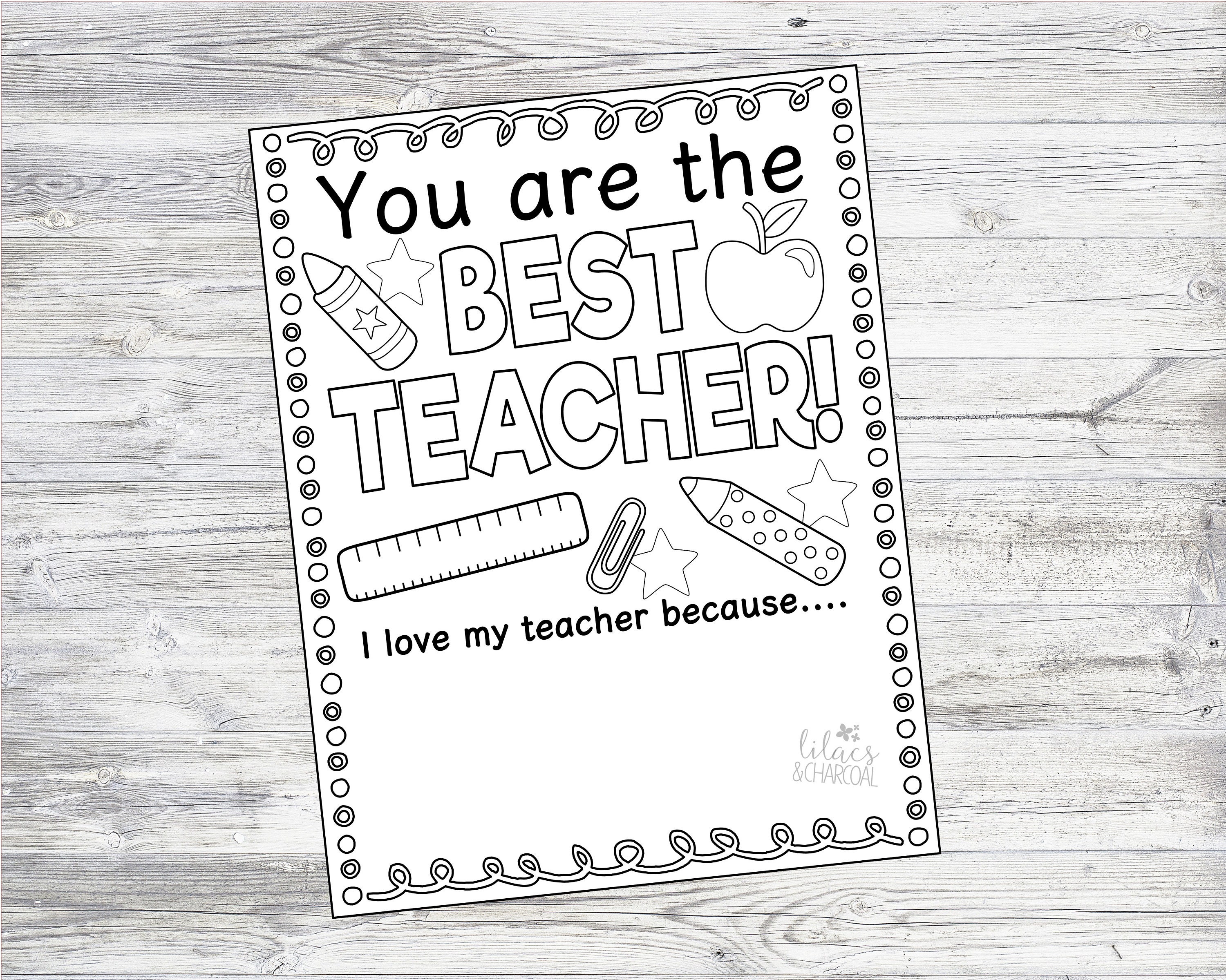 Printable teacher appreciation coloring page instant digital download files best teacher note