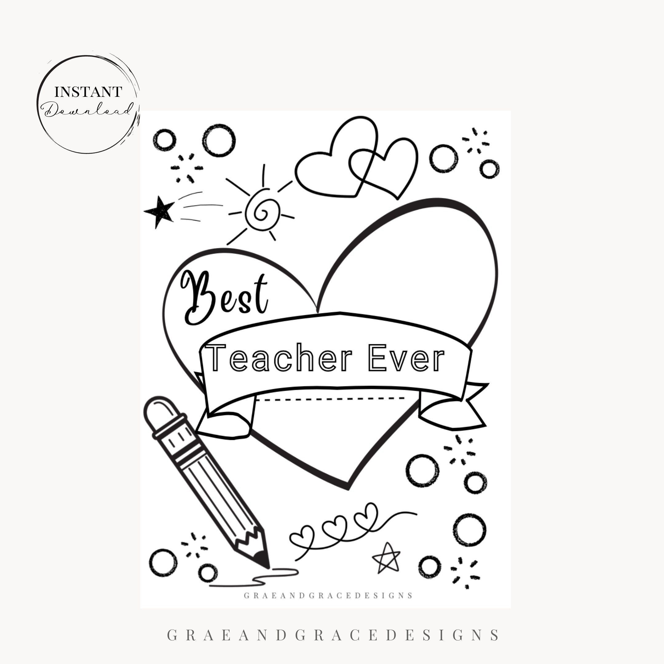 Best teacher coloring page printable instant download coloring page for teacher gift student worksheet appreciation week gift printable gift