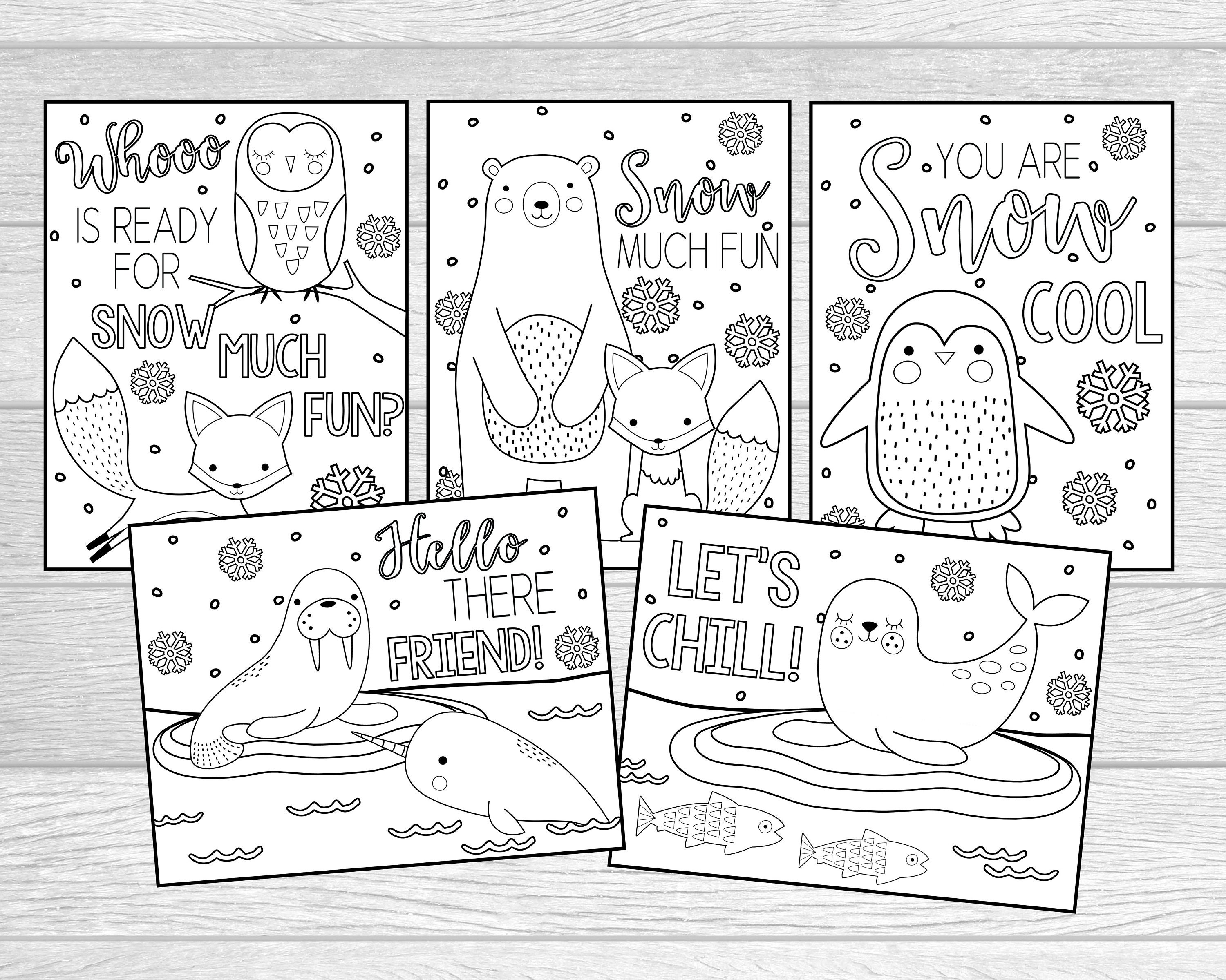 Printable winter animal coloring pages for kids or adults snow much fun arctic animal coloring pages instant digital download