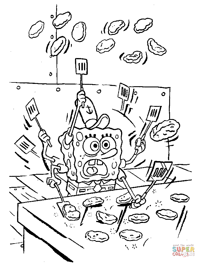 Spongebob is making krabby patties coloring page free printable coloring pages