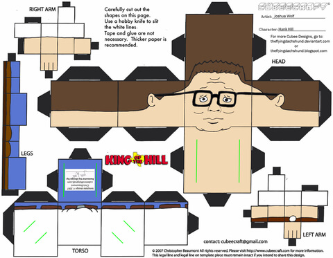 Hank hill paper toy free printable papercraft templates