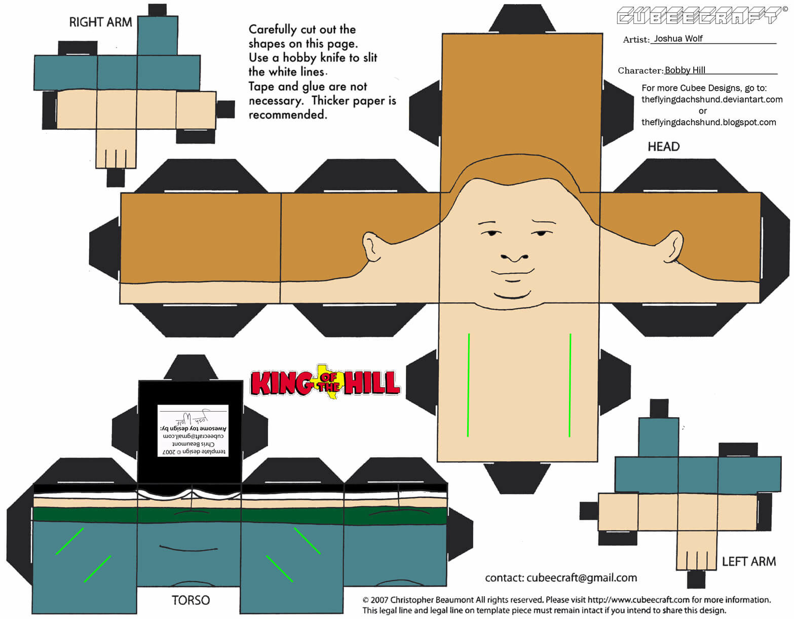 Bobby hill paper toy free printable papercraft templates