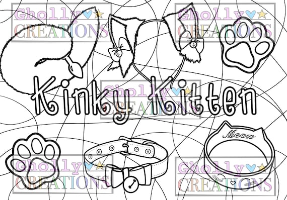Kinky kitten adult coloring page