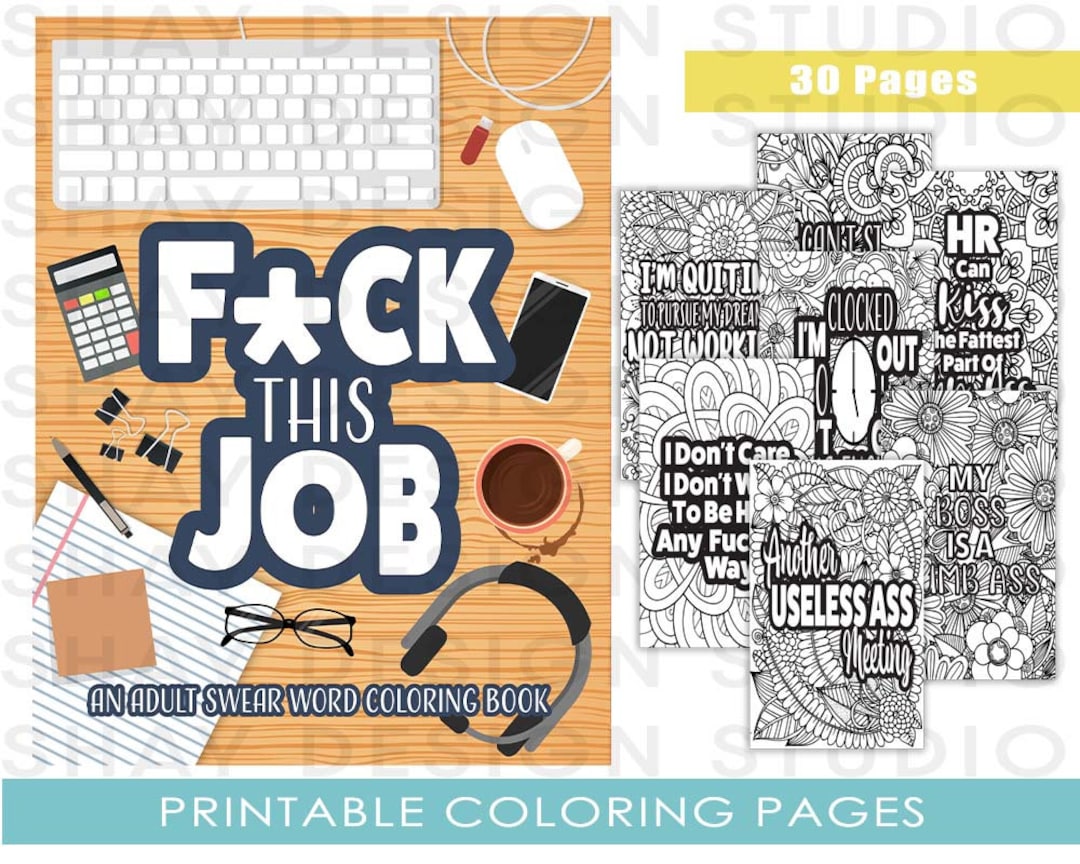 Fuck this job swear word coloring book printable funny job coloring pages for adults great gift for coworkers