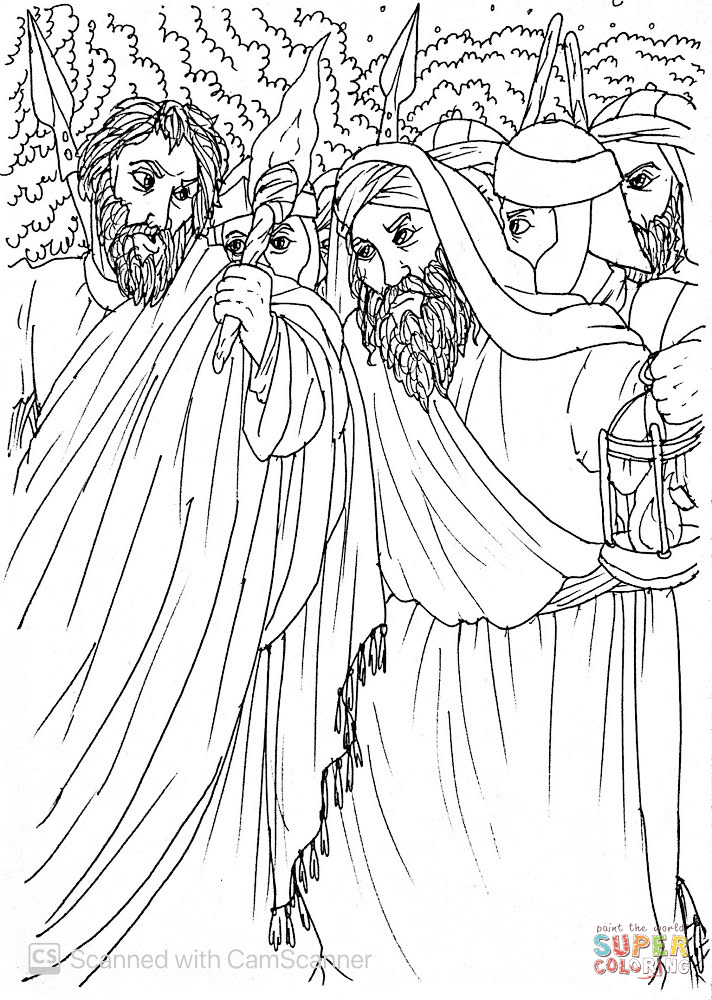 Judas the man i kiss he is the one whom you should arrest coloring page free printable coloring pages