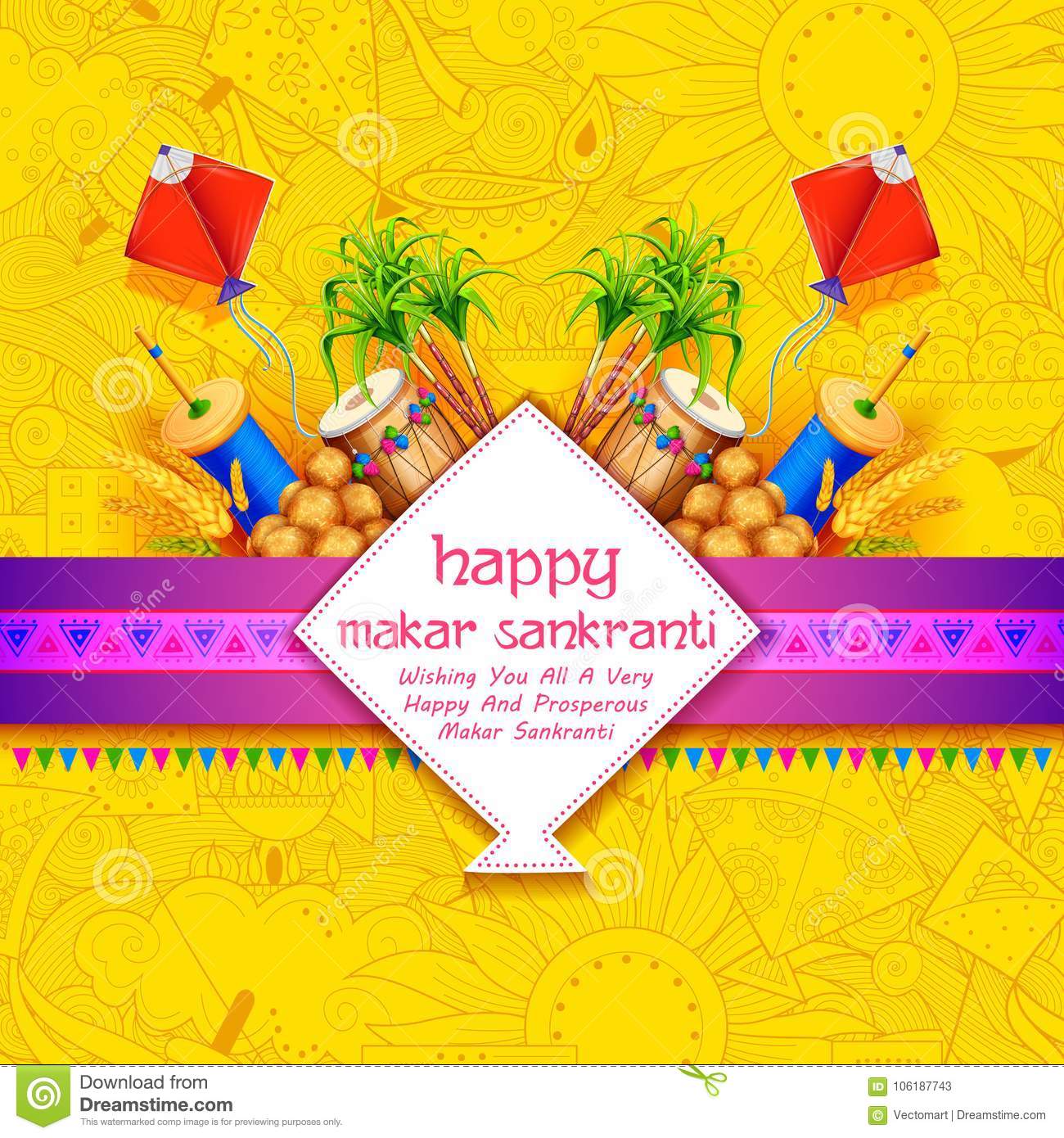 Makar sankranti wallpaper with colorful kite for festival stock vector