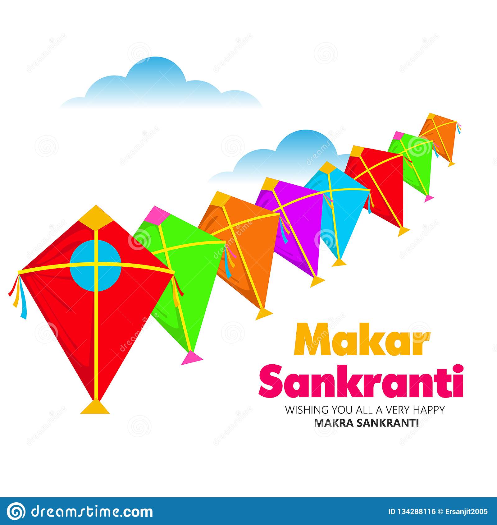Makar sankranti wallpaper with colorful kite for festival of india stock vector