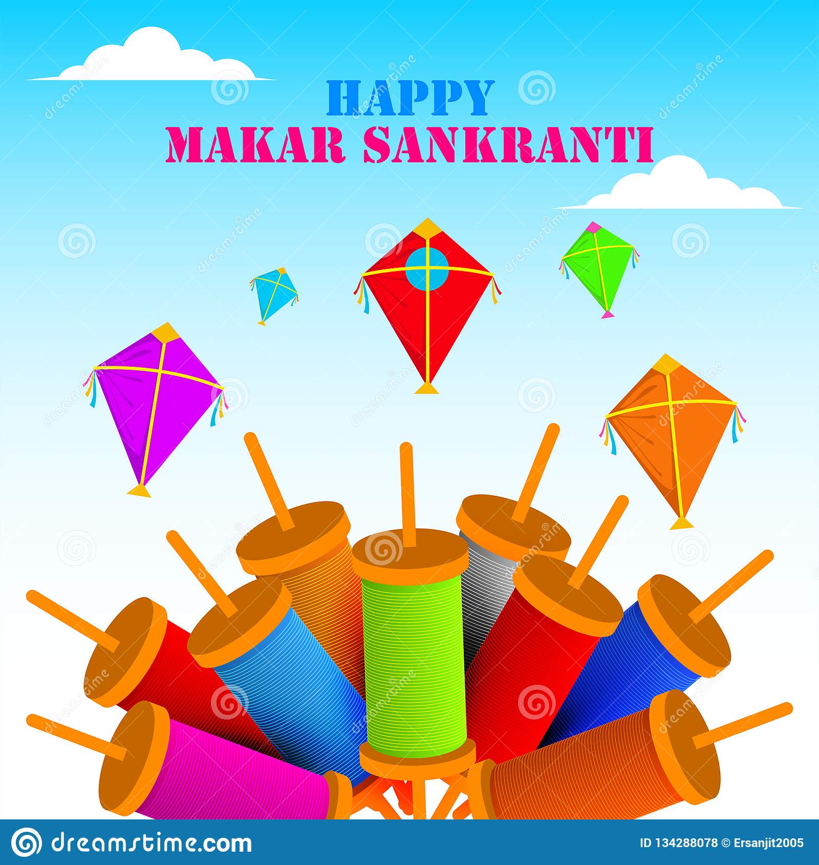 Makar sankranti wallpaper with colorful kite for festival of india stock illustration
