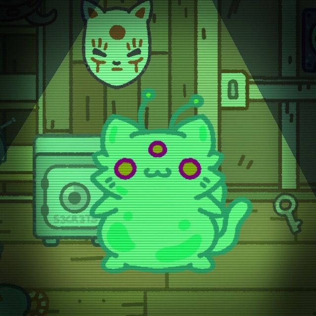 Some space invader kinda found með kleptocats alien green klepto cat cute art anime cat