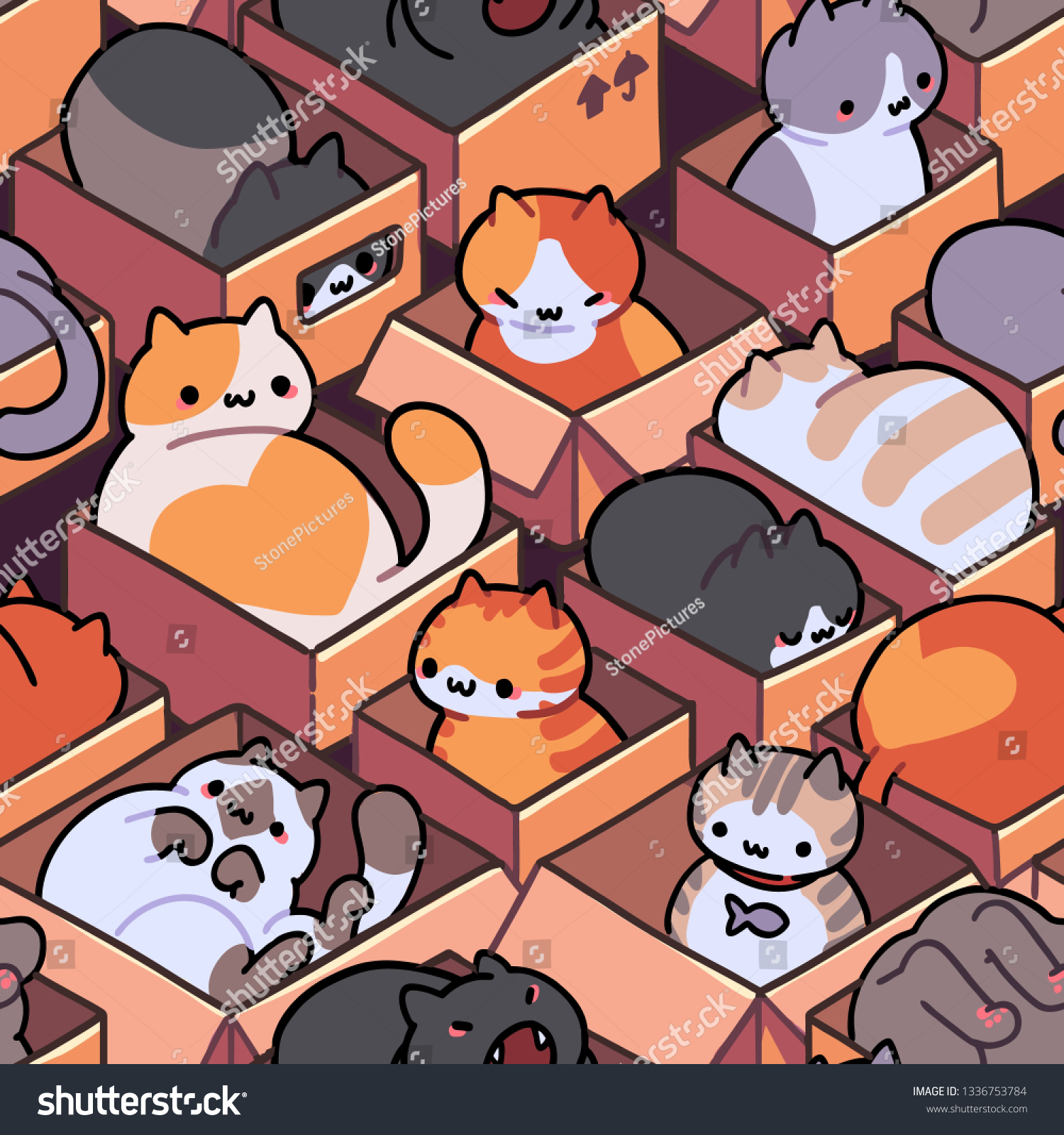 Seamless cat pattern cartoon animals background stock vector royalty free