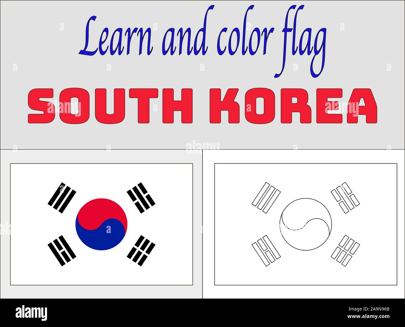 South korea national flag coloring book pages for education and learning original colors proportion vector illustration countries set stock vector image art