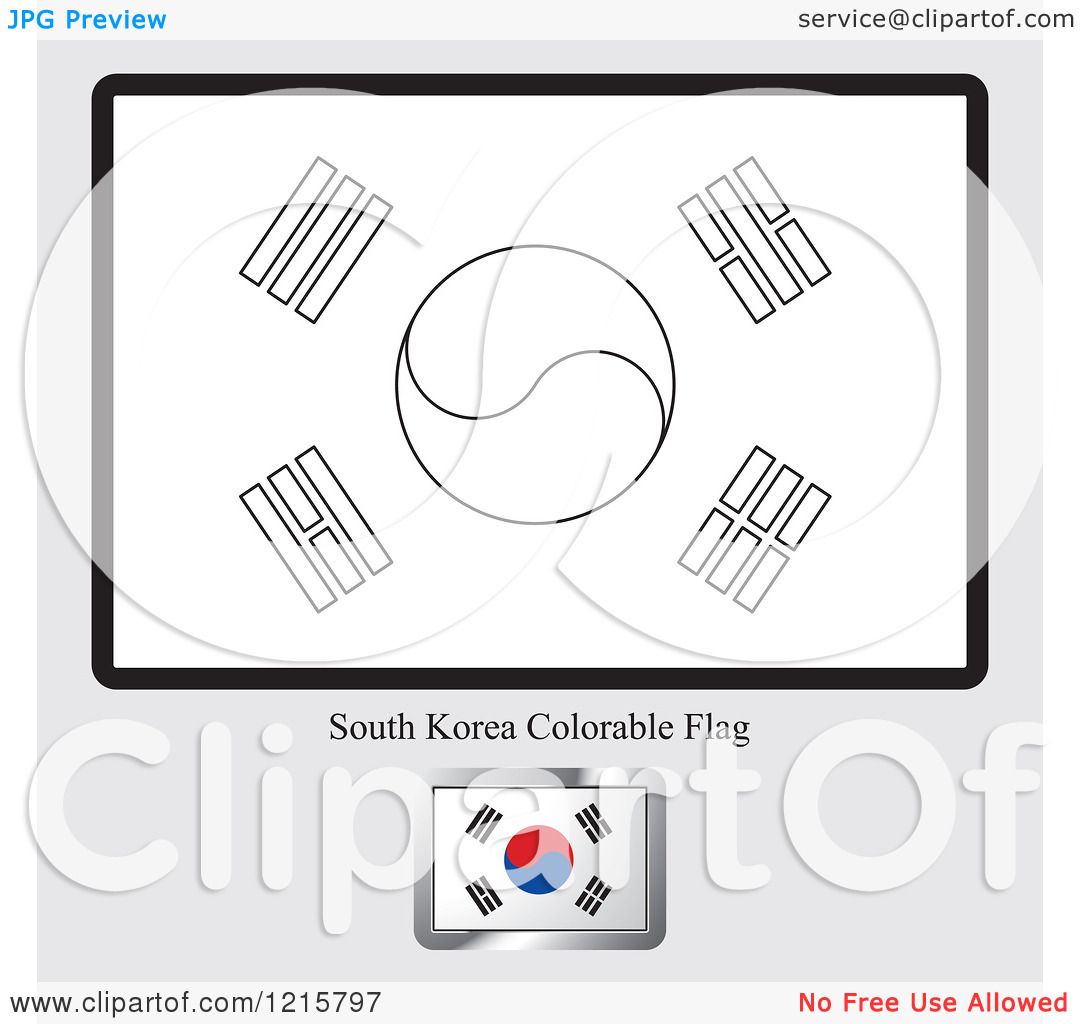 Clipart of a coloring page and sample for a south korea flag