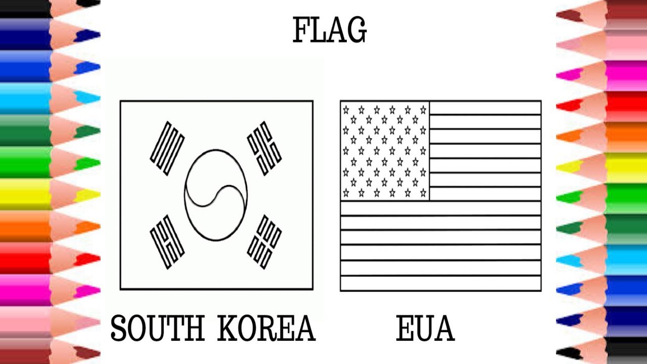 Flag national south korea and usa coloring pages for kids learn colors with flags