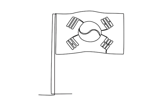 Premium vector a korean flag flying on liberation day national liberation day of korea oneline drawing