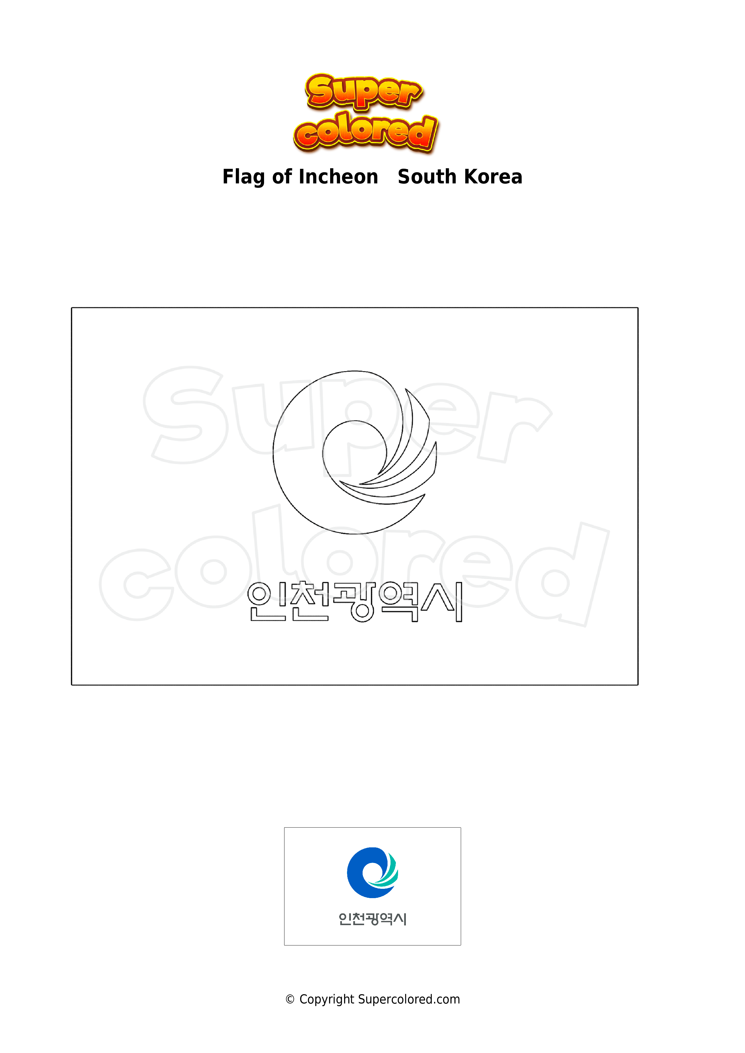 Coloring page flag of incheon south korea