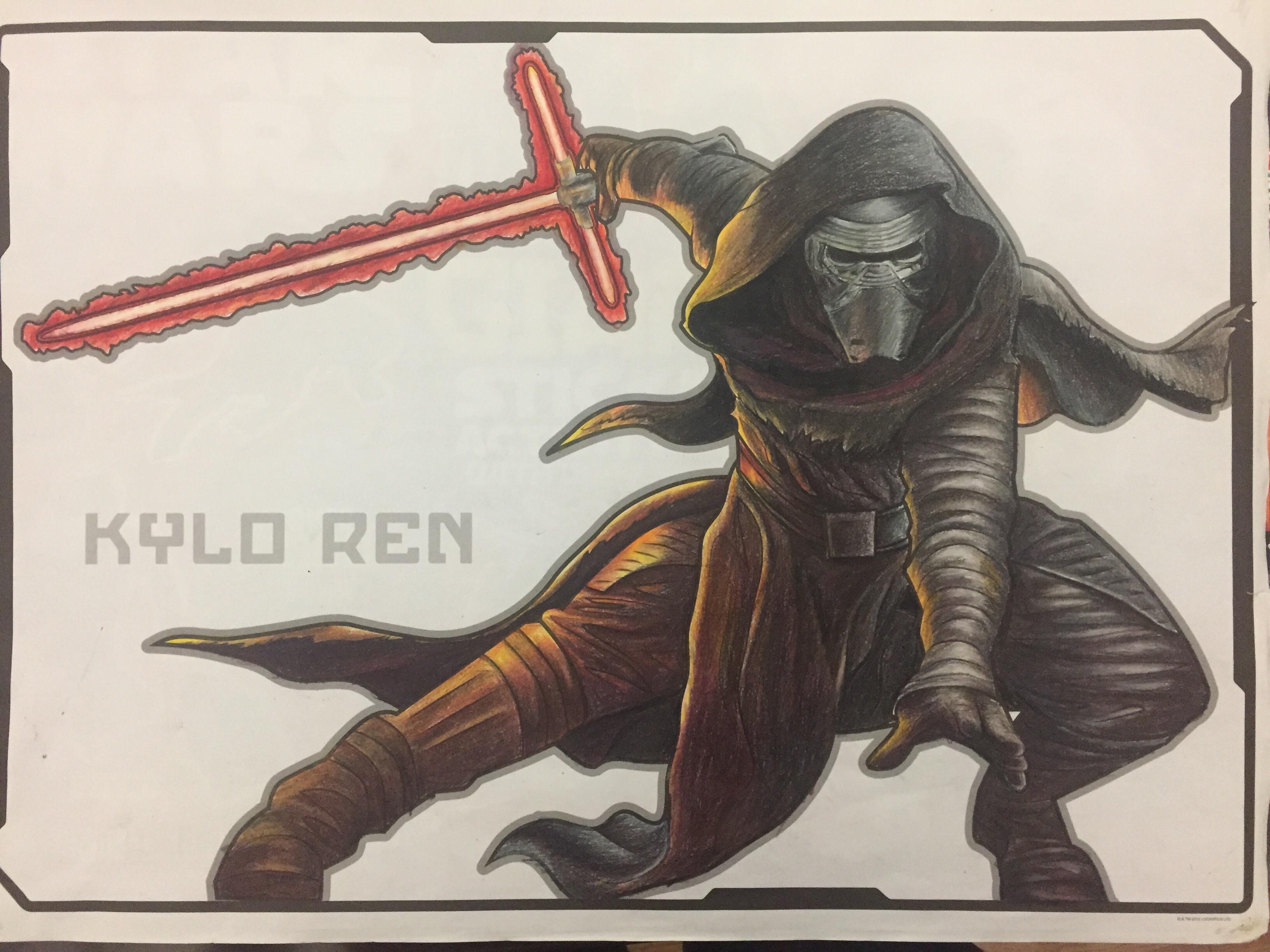 I was bored at work today so i colored kylo ren in my coloring book rstarwars