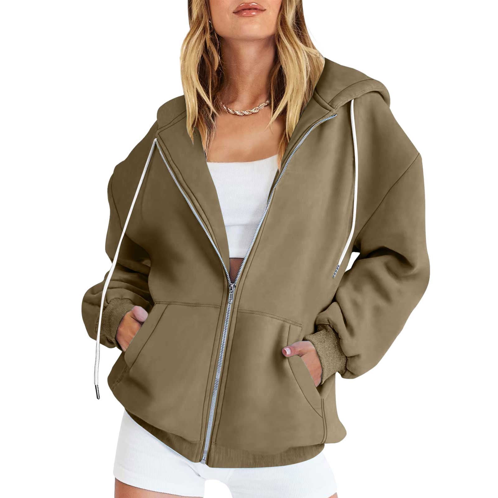 Sacos de mujer para vestir elegantes womens basic hoodie jackets solid color zip up hooded coats with pockets plus size loose outwear sweatshirts black fleece jacket women