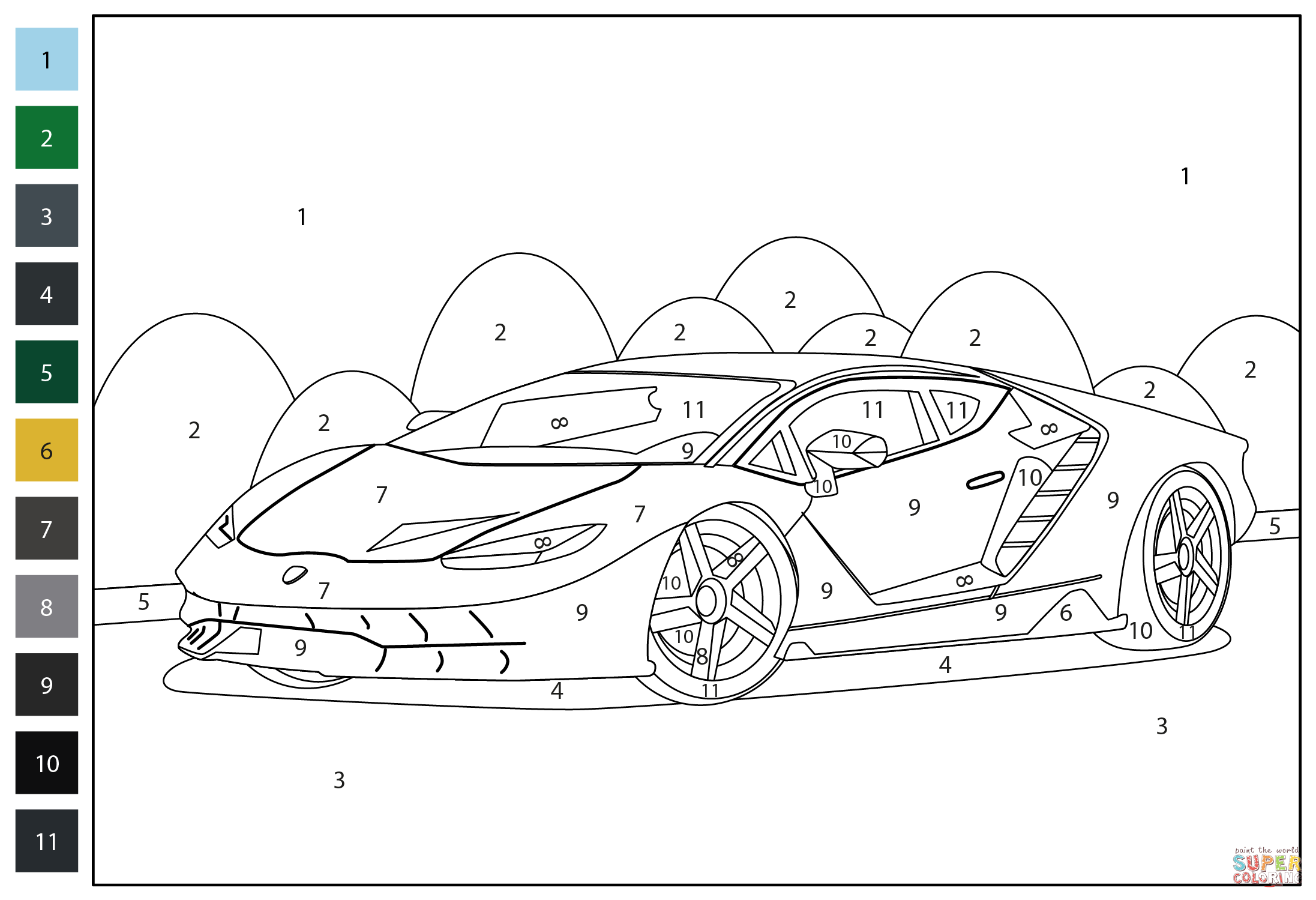 Lamborghini centenario color by number coloring page free printable coloring pages