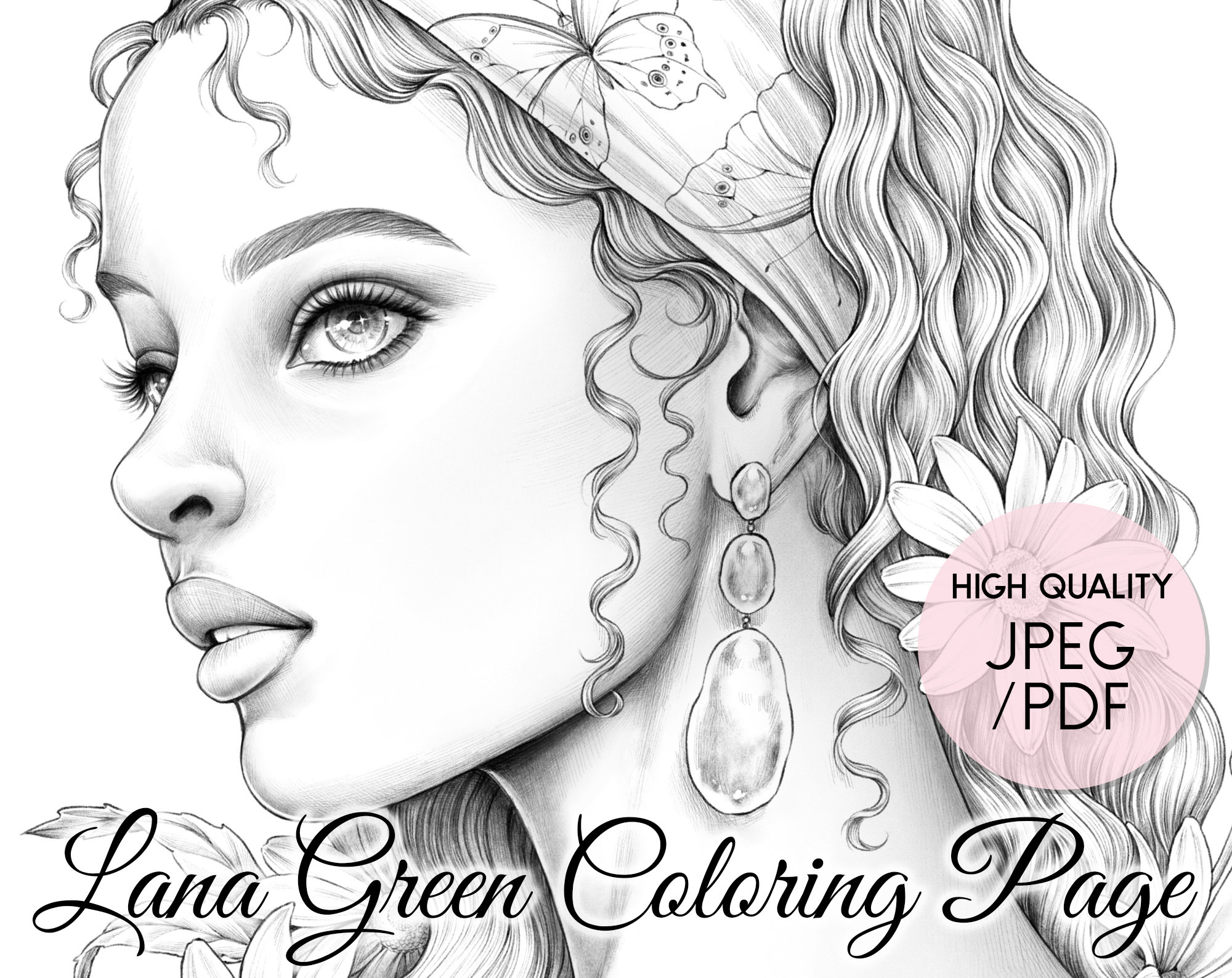 Daisy daisy coloring page for adults grayscale coloring page instant download lana green art jpeg pdf