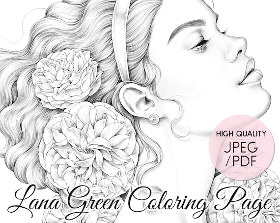 Damask rose coloring page for adults grayscale coloring page instant download lana green art jpeg pdf