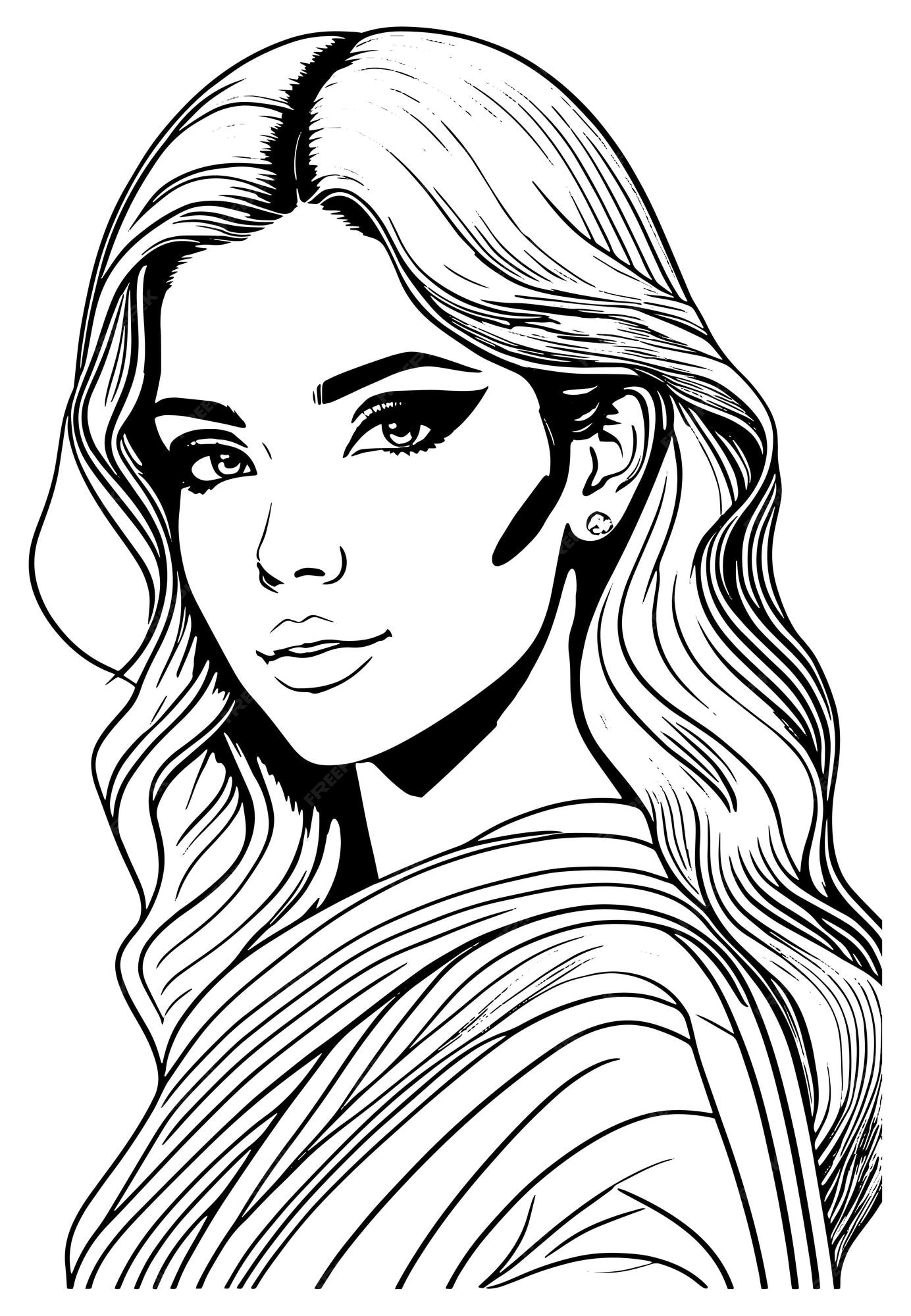 Premium vector beautiful girl portrait line drawing digital sketch hand drawing vector illustration