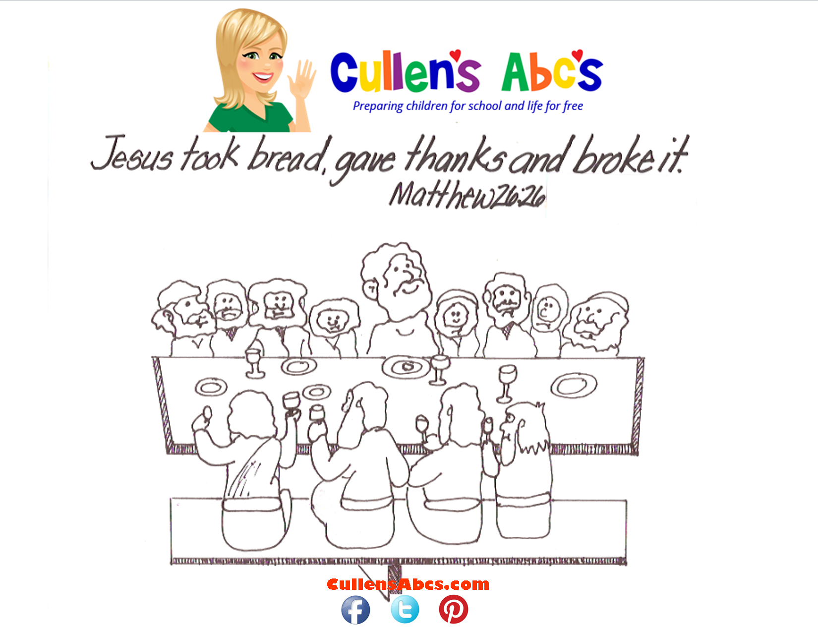 Bible key point coloring page last supper free childrens videos activities
