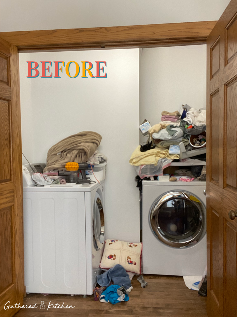 Laundry room makeover with wallpaper before after gathered in the kitchen