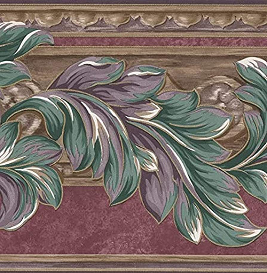 Sunworthy scroll leaf in shades of teal and plum wallpaper border pink sports outdoors