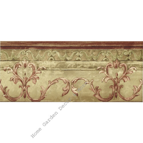 Architectural leaf scroll red burgundy brown tan molding wallpaper border