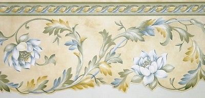 Brewster scalloped floral leaf scroll wallpaper border