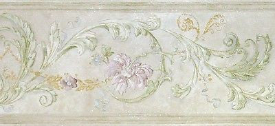 Brewster light grey floral leaf scroll wallpaper border